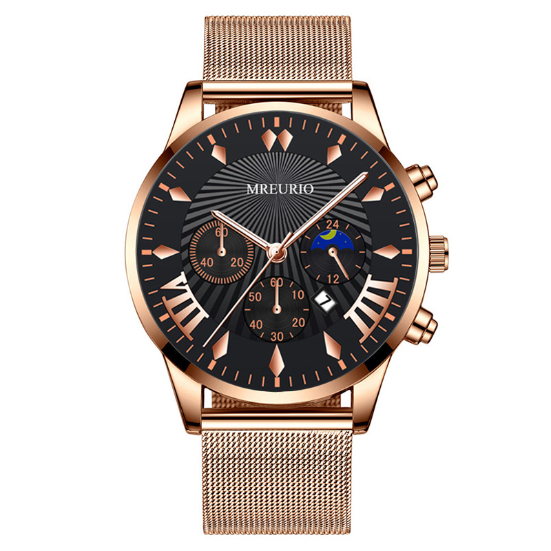 Foreign trade explosions fashion Moon three-eye calendar men's watches men's watches Milan with mesh belt manufacturers spot wholesale