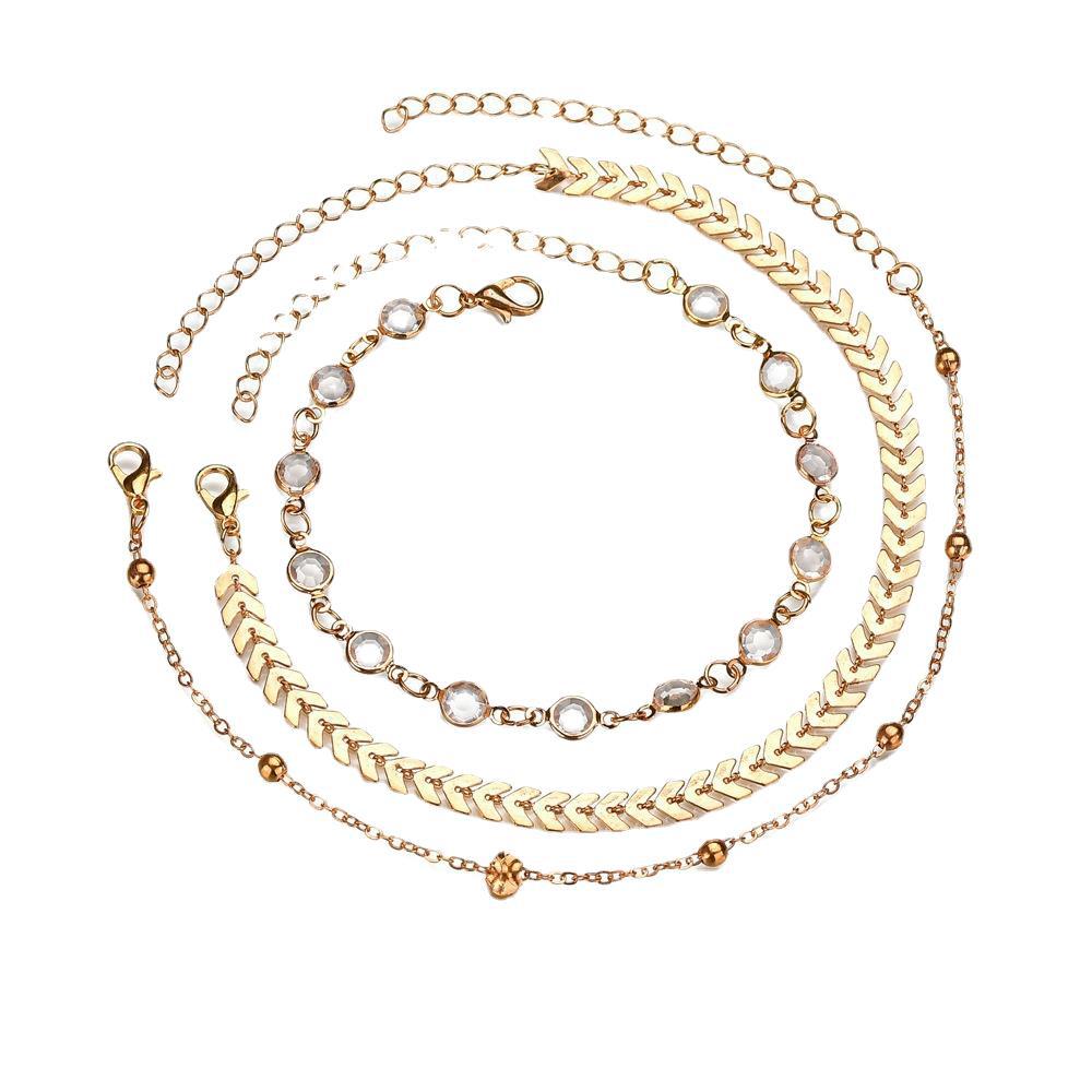 Factory direct supply foreign trade multi-layer new popular foot decoration alloy ball bead chain crystal chain beach anklet women