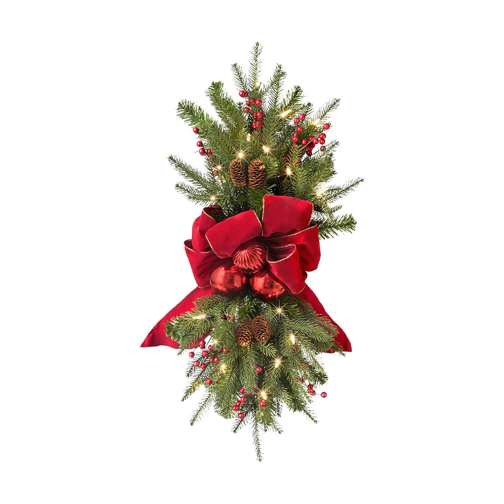 2022 Christmas Swag Flower Ring Wall Door and Window Hanging Berry Pine Cone Bow Hanging Decorations Door Wall Stairs Garland Decoration_voghion.com