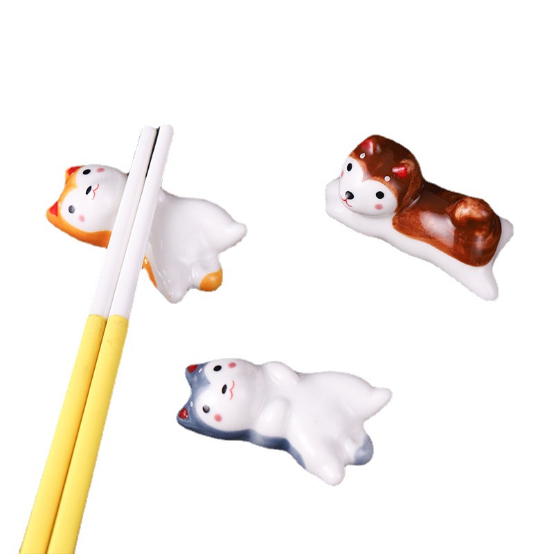 Cute cartoon puppy ceramic small ornaments dining table chopsticks holder public chopsticks holder Shiba Inu small holder crafts for chopsticks