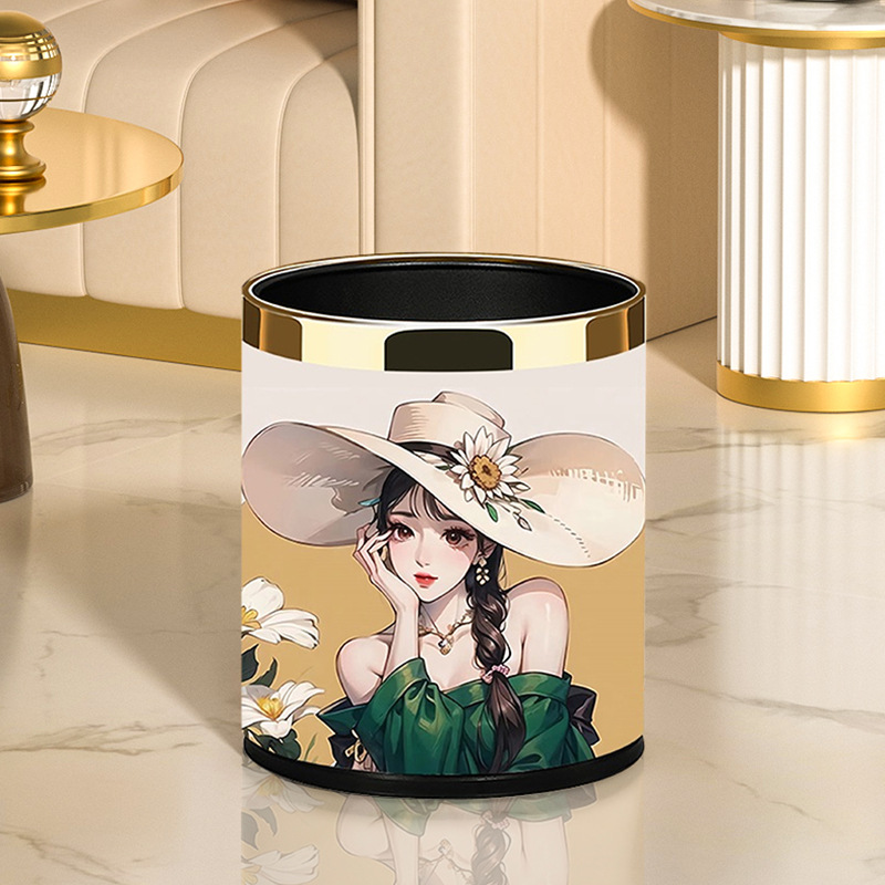 Trash Can Home Living Room Light Luxury Large Capacity High Color Value Coverless Paper Bucket Toilet Toilet Creative Waste Paper Bucket