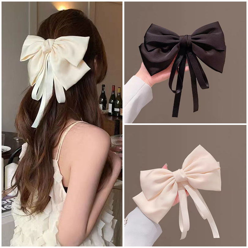 Bow hairpin women's elegant spring clip New style hair accessories satin hair hook back head clip high-grade head accessories