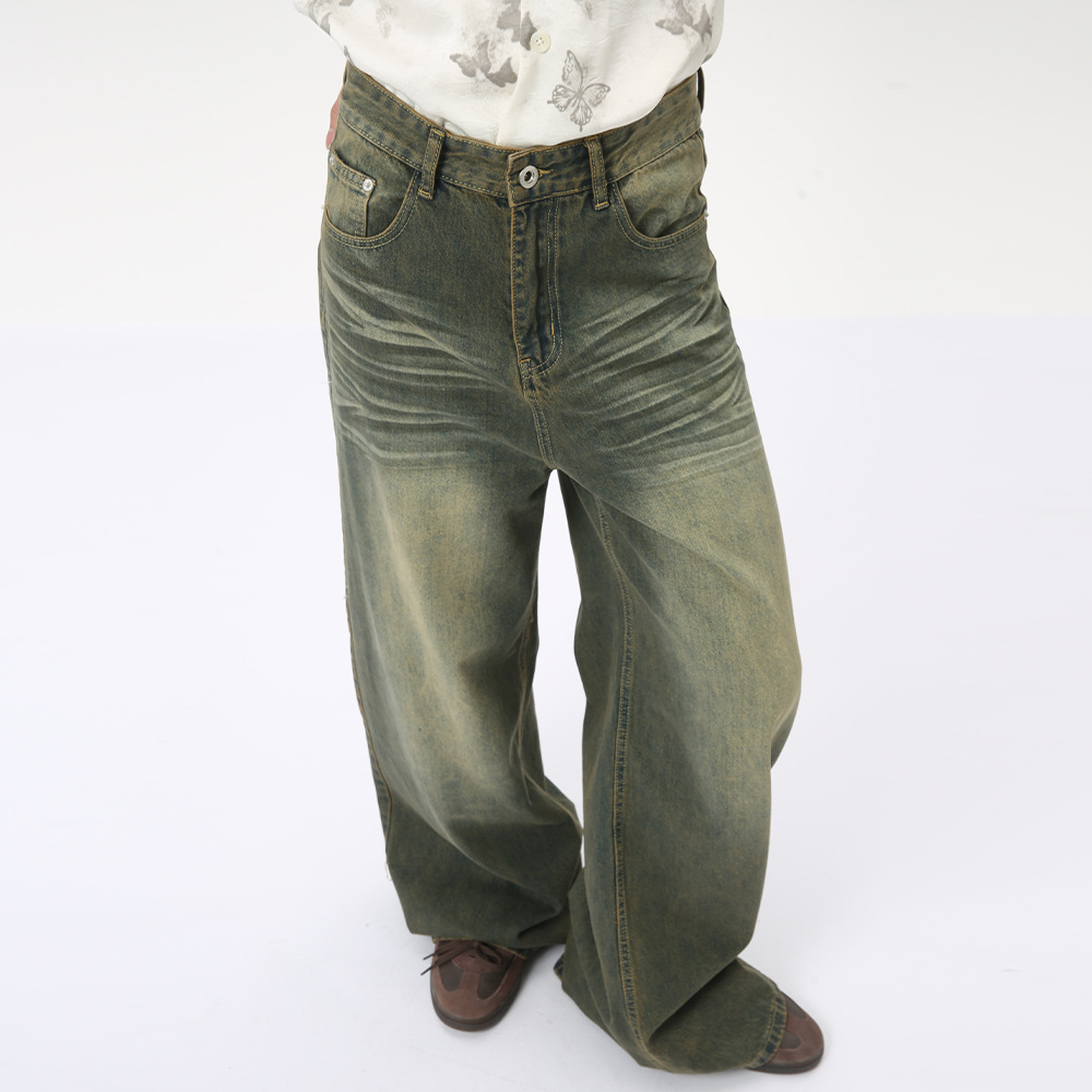 MTLCLOTHES Men's | 2024 Summer New American High Street Retro Old Straight Leg Jeans Tide