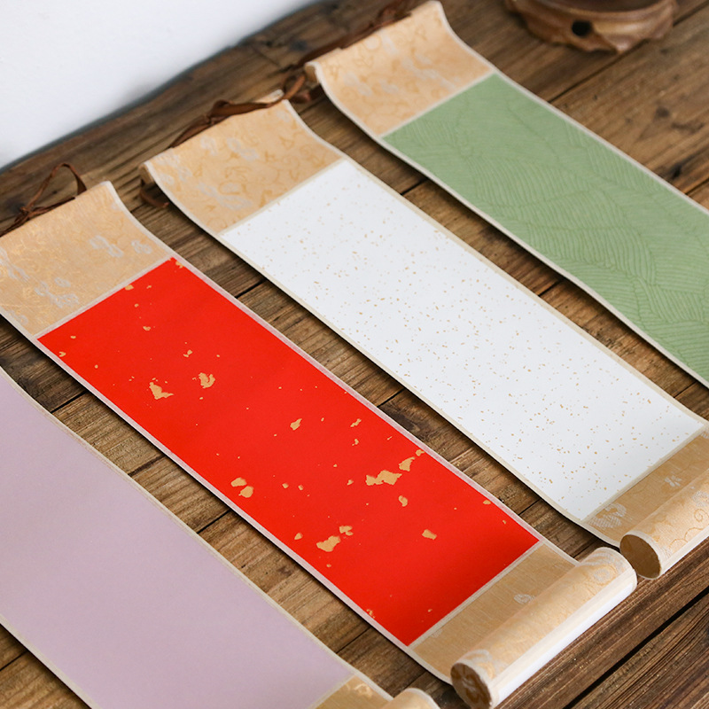 Jin Bang Zen Small Hanging Shaft Blank Handwritten Gold-plated Rice Paper Gold-plated Batik Calligraphy Chinese Painting Blank Small Scroll