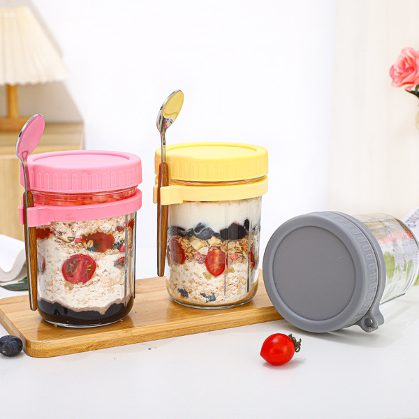 Overnight Oat Cup Glass Milk Cup Portable Yogurt Cup Oat Mark Cup Cover Breakfast Cup wholesale Mason Cup