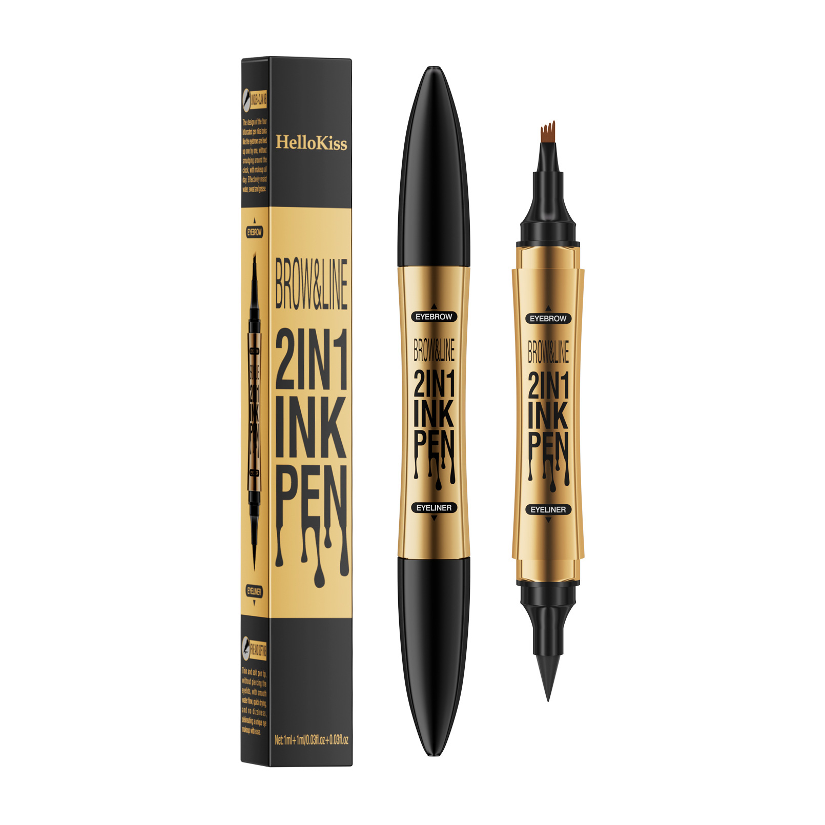 Double-headed two-in-one four-prong liquid eyebrow pencil waterproof eyeliner non-blooming imitation wild-pronged eyebrow pencil cross-border