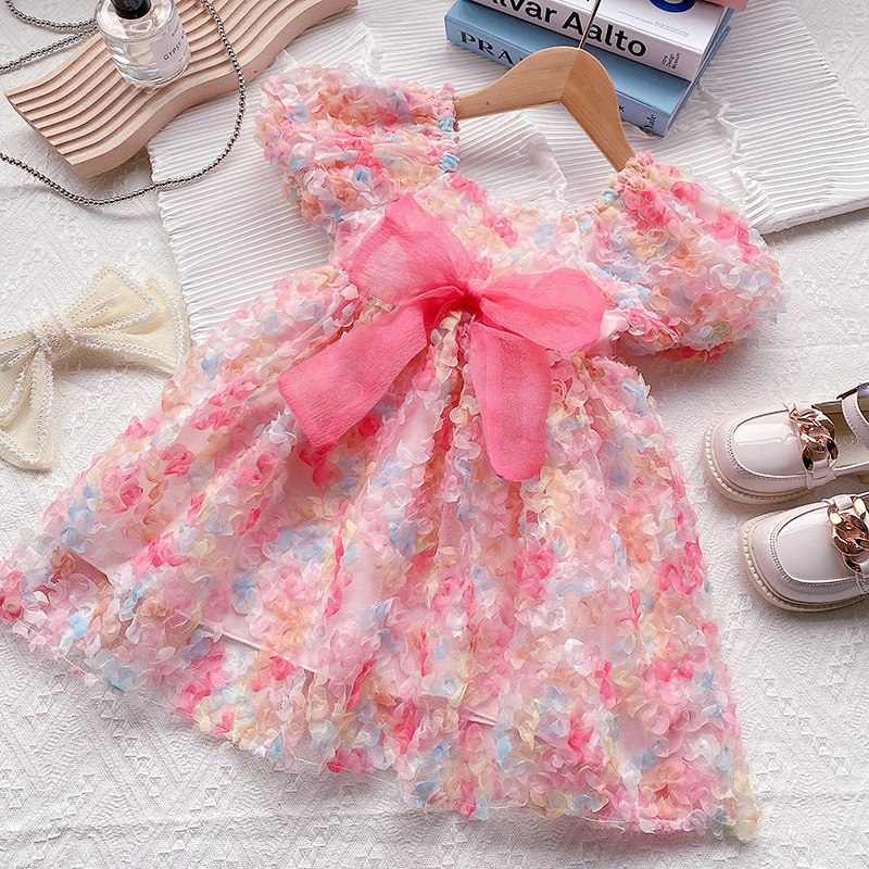 AI le rabbit girl dress 2022 summer New Girl Three-dimensional flower fairy princess dress RX685