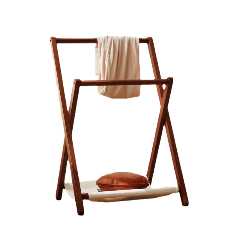 Nordic Solid Wood Floor Clothes Rack Clothes Storage Rack Japanese-style Multi-functional Household Indoor Bedside Folding Clothes Hanger