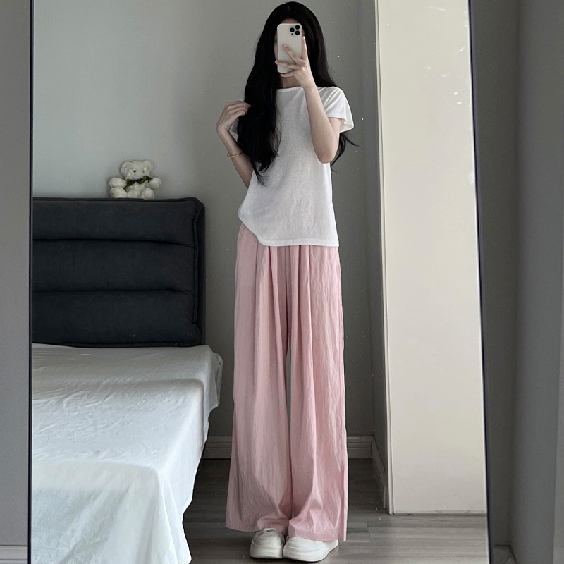 Ice Silk wide-leg pants women's summer new high waist draping loose thin straight Zen cotton and linen Yamamoto pants walking pants