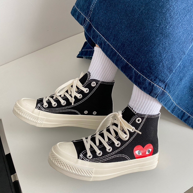 All-match classic retro canvas shoes 1970s carved love canvas shoes ulzzang women's high-top white shoes