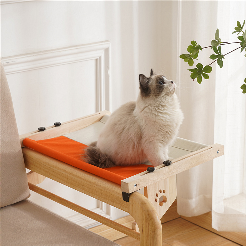 Solid wood cat hanging bed balcony window cat hammock bedside hook and loop cat nest cat bed bearing 30kg living room cat nest