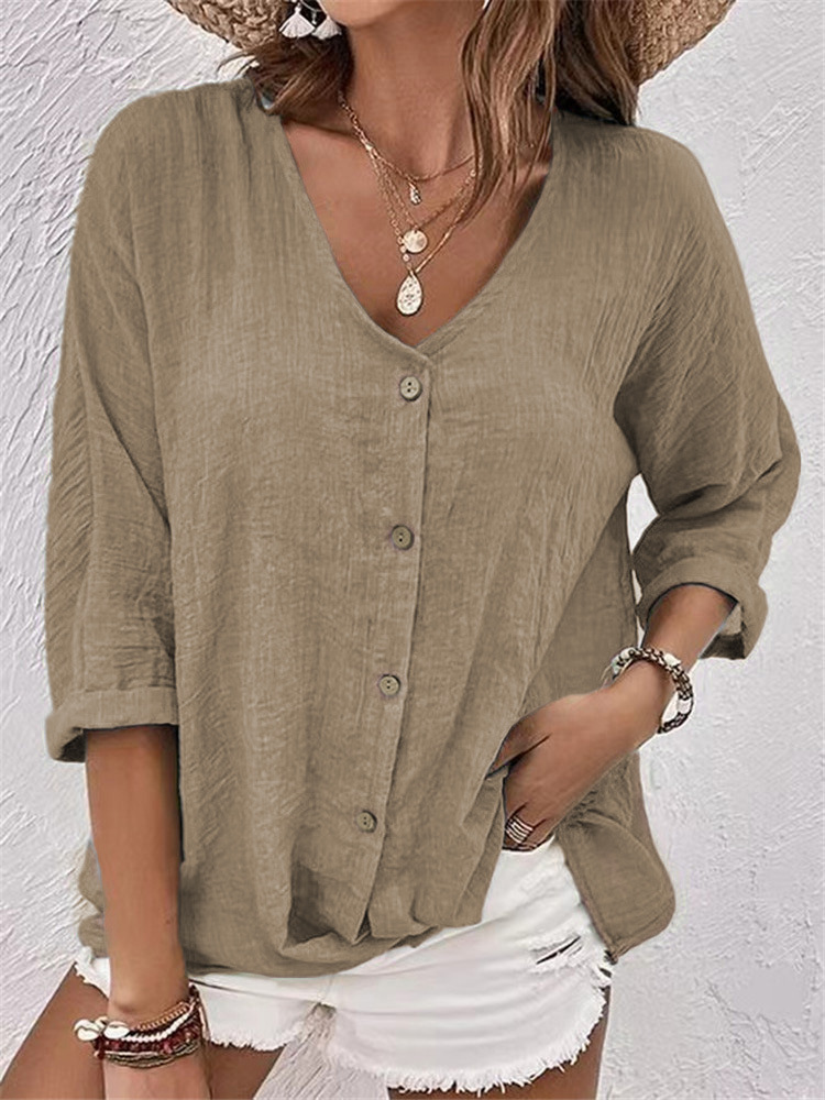 2023 Amazon cross-border foreign trade Europe and the United States new V-neck pullover short sleeve loose women's shirt casual top