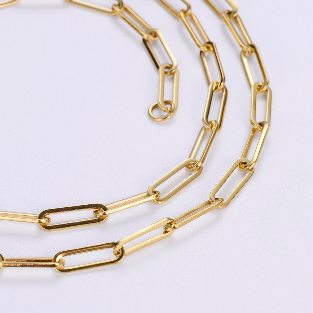 AML hot simple 18K gold plating 4mm wide stainless steel square flattened long cross chain