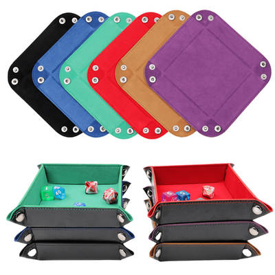 Amazon hot selling PU leather folding four-corner rectangular tray sundries storage box desktop game dice storage tray