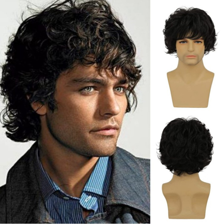 New European and American Wig Men's Short Curly Hair Fluffy Denim Style Men's Hair High Temperature Silk Chemical Fiber Short Curly Men's Hair wigs