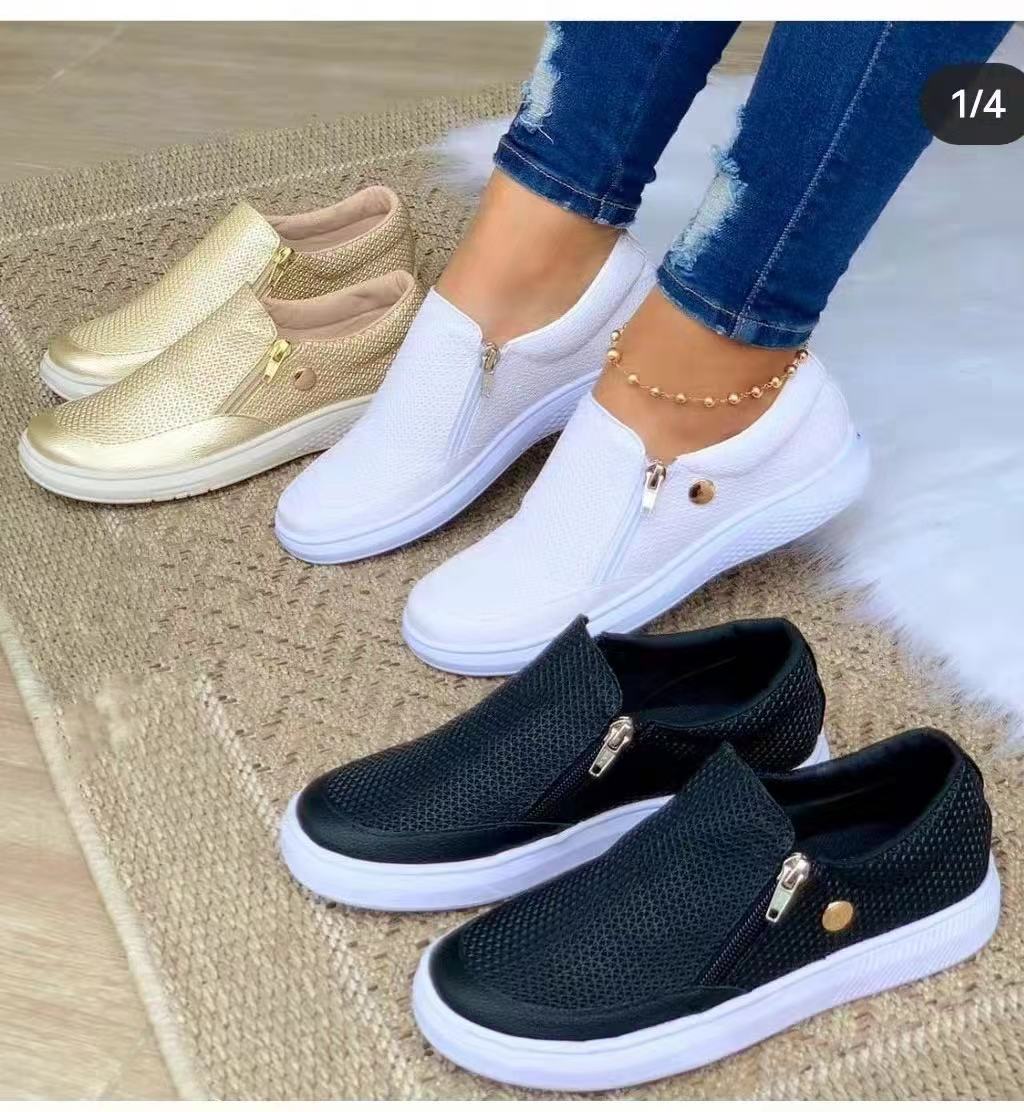 2023 spring and autumn foreign trade large size casual fashion shoes AliExpress zipper shoes flat shoes 36-43 spot