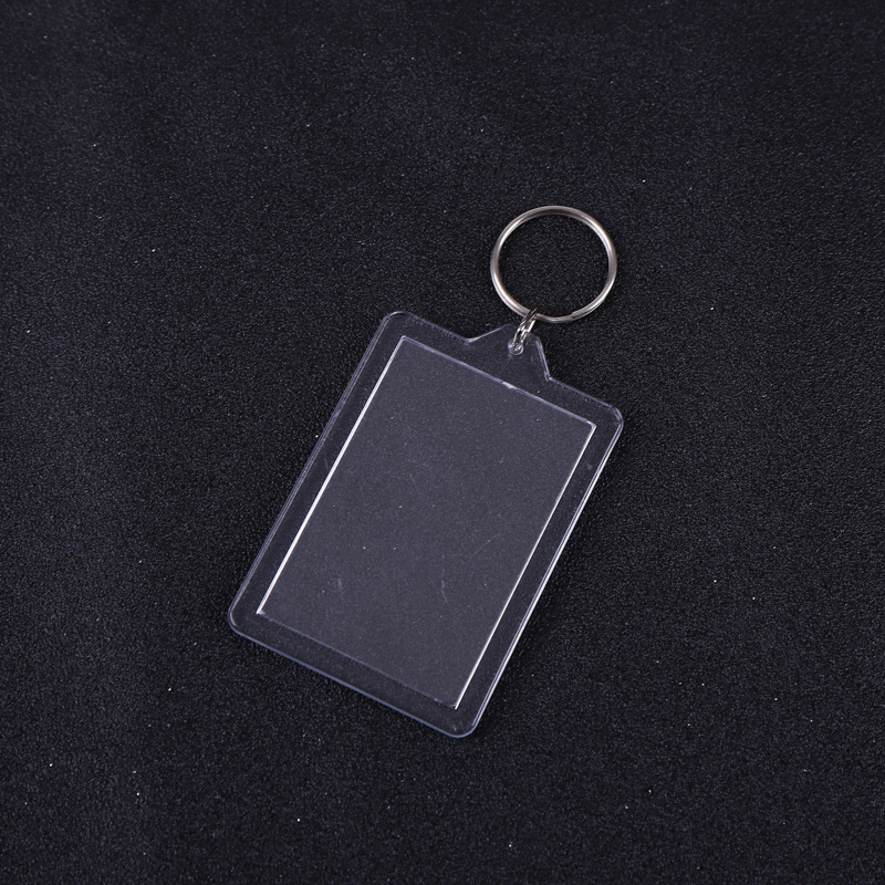 Factory spot wholesale large size transparent plastic keychain studio photo frame key ring pendant bottle opener