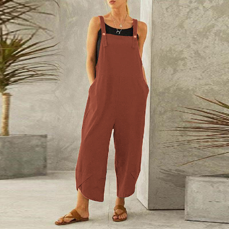 2023 Amazon eBay AliExpress wish European and American Women's Solid Color Casual Cropped Overalls