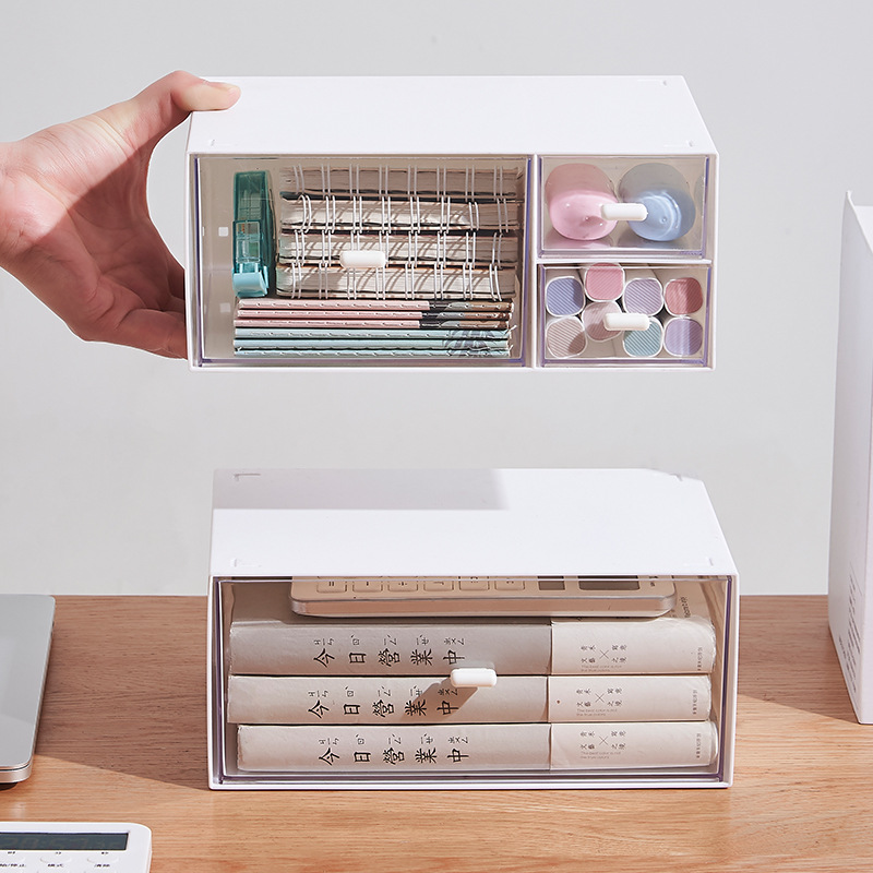 Drawer transparent white desktop stationery large storage box student Plastic Cosmetics Lipstick storage box wholesale