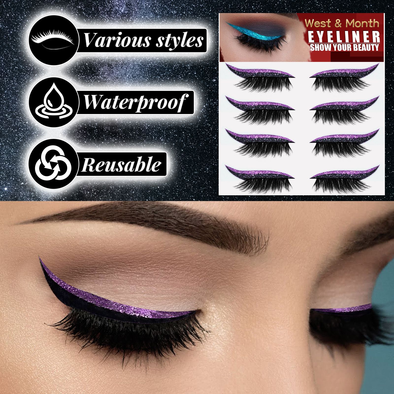 West&Month self-adhesive eyelash eyeliner sticker European and American jelly strip false eyelashes curling eyelash eye makeup sticker