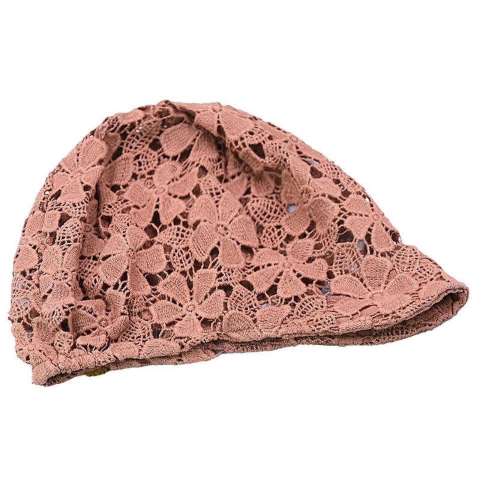Spring/Summer 2022 New Hollow-out Flower Crochet Soft Rim Baotou Cap Breathable Knitted Tape Cap White Hair Cover Cap for Women