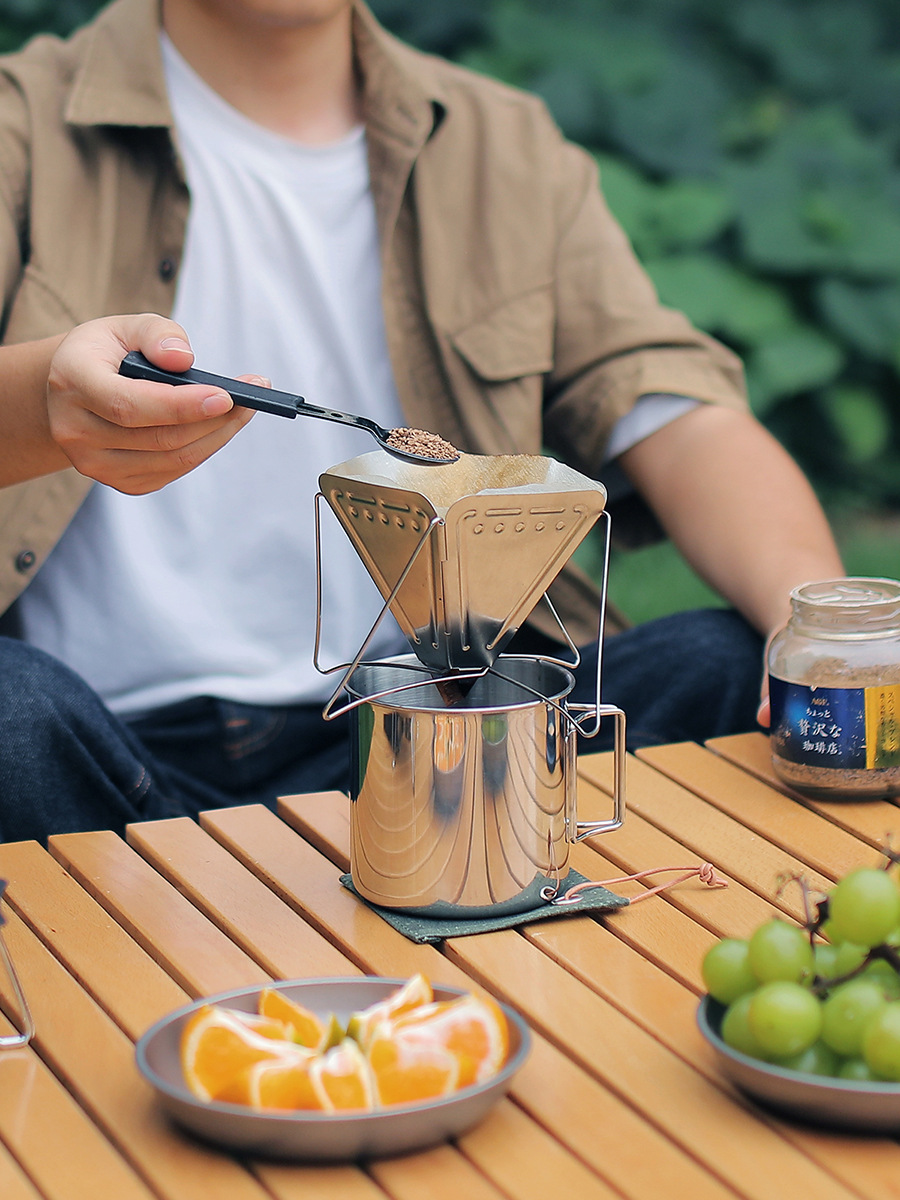 304 stainless steel water cup with handle outdoor camping portable beer cup mouth Cup folding handle Cup 4-piece set
