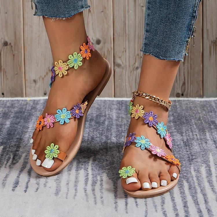 Amazon new cross-border toe color European and American style women's sandals holiday light petals foreign trade large size beach shoes