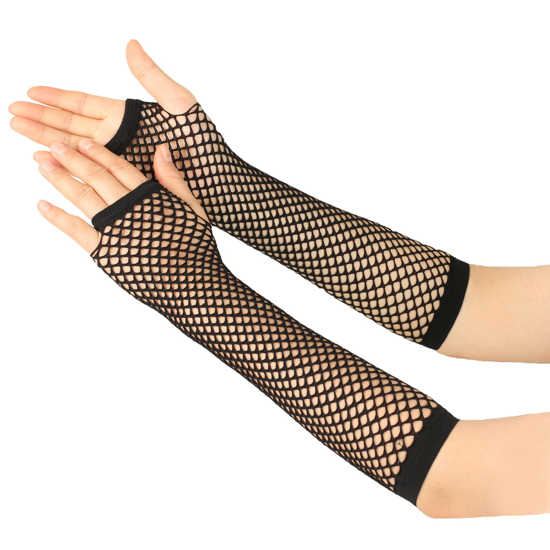 Gants élastiques en filet de pêche épais européens et américains, gants longs sexy punk, gants d'étiquette de fête en boîte de nuit à demi-doigts, gants transfrontaliers_voghion.com