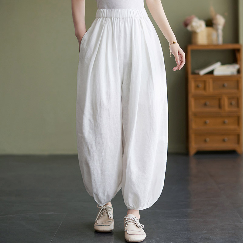 Summer Thin Artistic Cotton and Linen Solid Color Lantern Pants Women's New Loose Casual All-match Leg Radish Pants