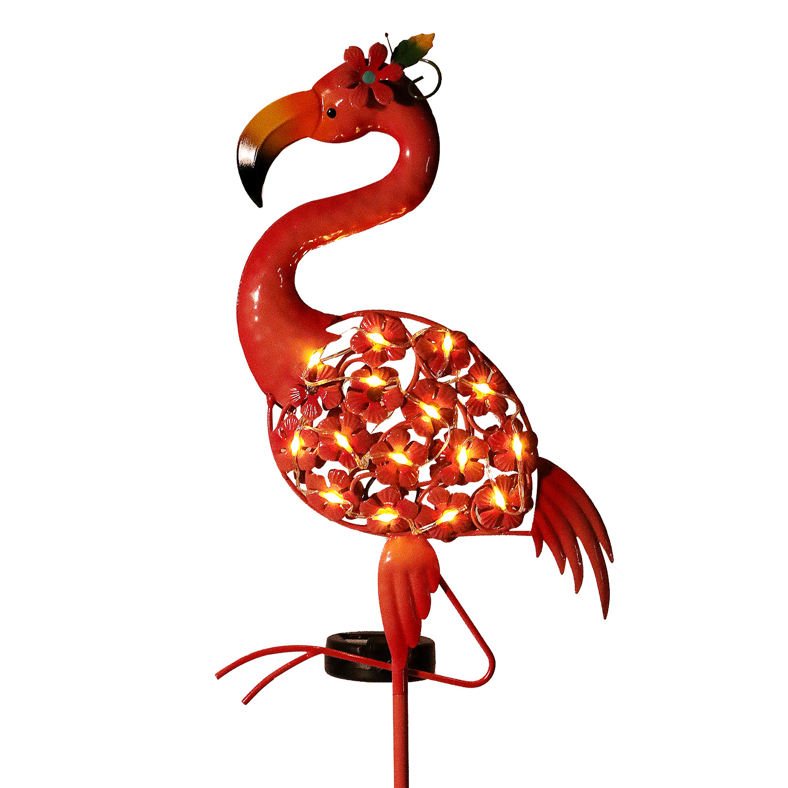 Amazon new outdoor solar Flamingo iron ground lamp garden lawn lamp garden decoration crafts
