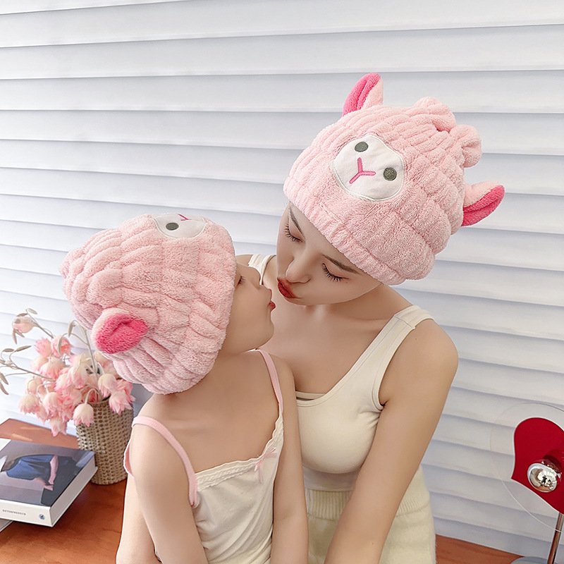 Hair drying cap wholesale coral fleece cartoon lamb absorbent hair drying cap parent-child suit absorbent shower cap one-piece delivery
