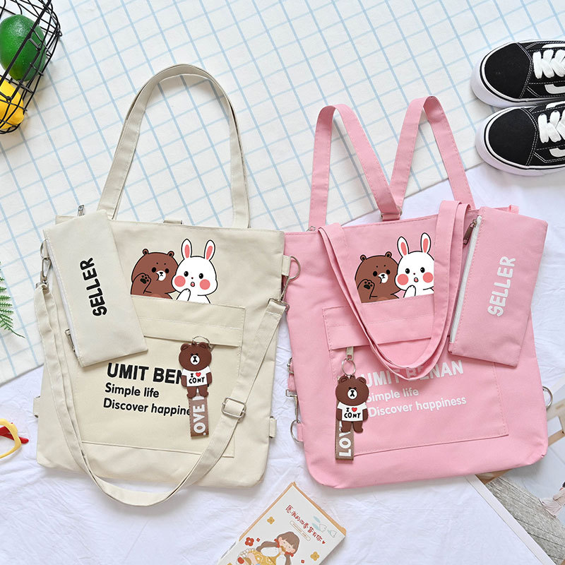 Factory wholesale canvas bag men's and women's large capacity tutorial bag student shoulder backpack junior Senior high school class bag diagonal