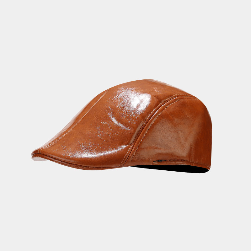 Grenzüberschreitende Herbst- und Winter-Retro-Port-Stil progressive Kappe PU-Leder-Baskenmütze für mittleres und älteres Alter Pu-Männermütze_voghion.com