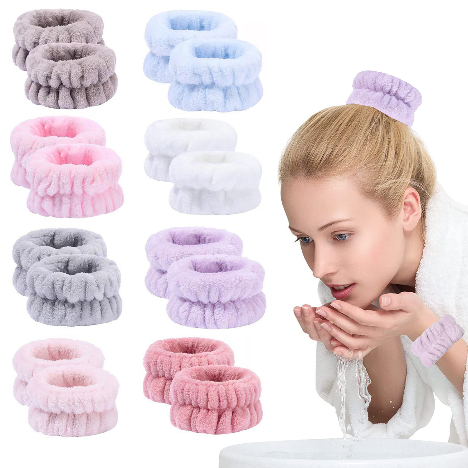Solid Color Plush Wristband Wash Face Artifact Spa Bracelet Spa Bracelet Waterproof Hair Band European and American Cross-border Wristband