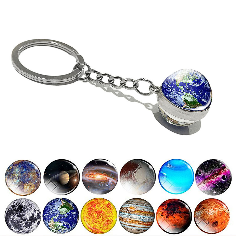 Luminous Universe Star Keychain Solar System Earth Pendant Galaxy Nebula Double Sided Glass Ball Keychain Gift