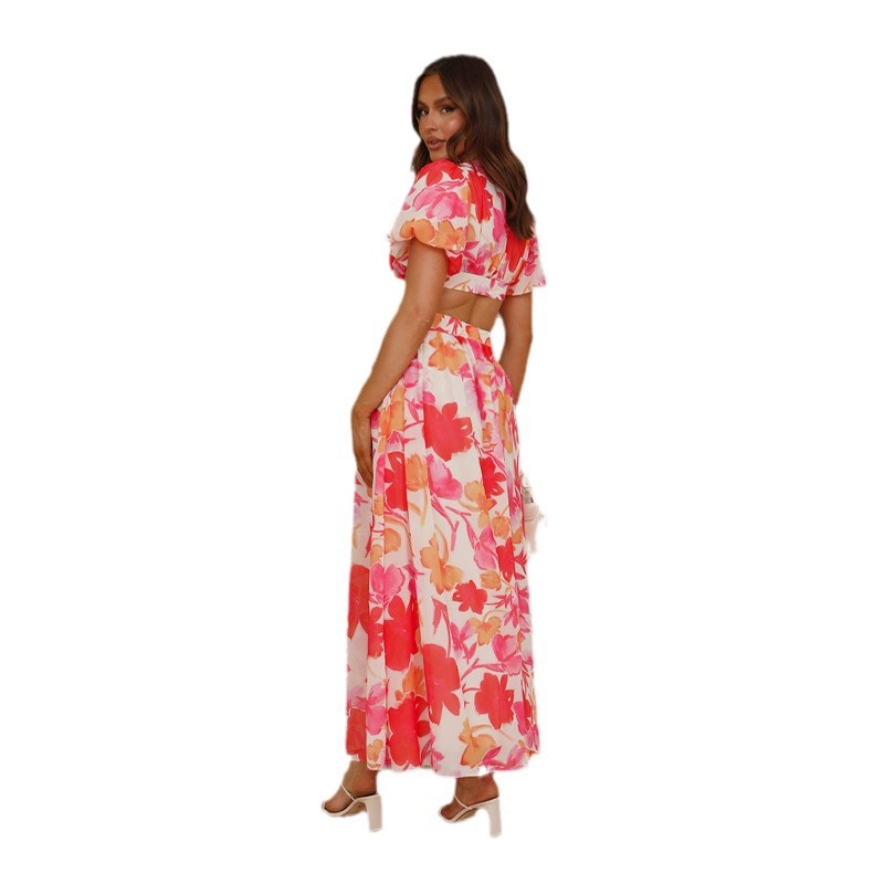 Cross-border European and American Foreign trade independent station 2024 spring and summer new fresh elegant floral large swing backless design dress