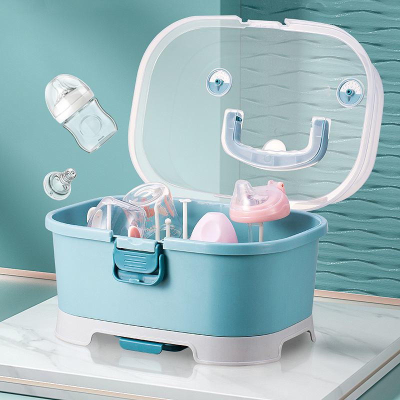 Baby feeding bottle storage box large space multi-color baby tableware storage box draining dustproof drying rack milk powder box