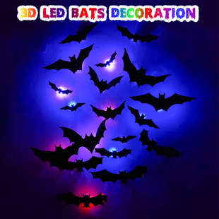 Cross-border three-dimensional Halloween LED night light bat holiday party shop window garage decoration PET luminous flash wall sticker