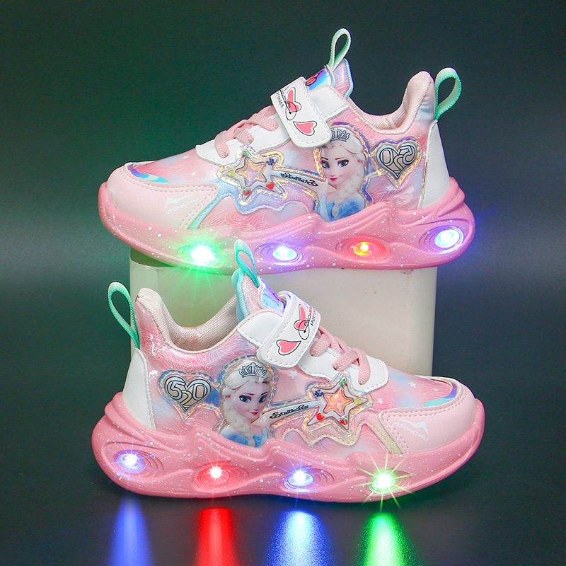 Wholesale Girls Shoes with Light 2024 Autumn New Mesh Breathable Children's Sneakers All-match Girls Princess Shoes
