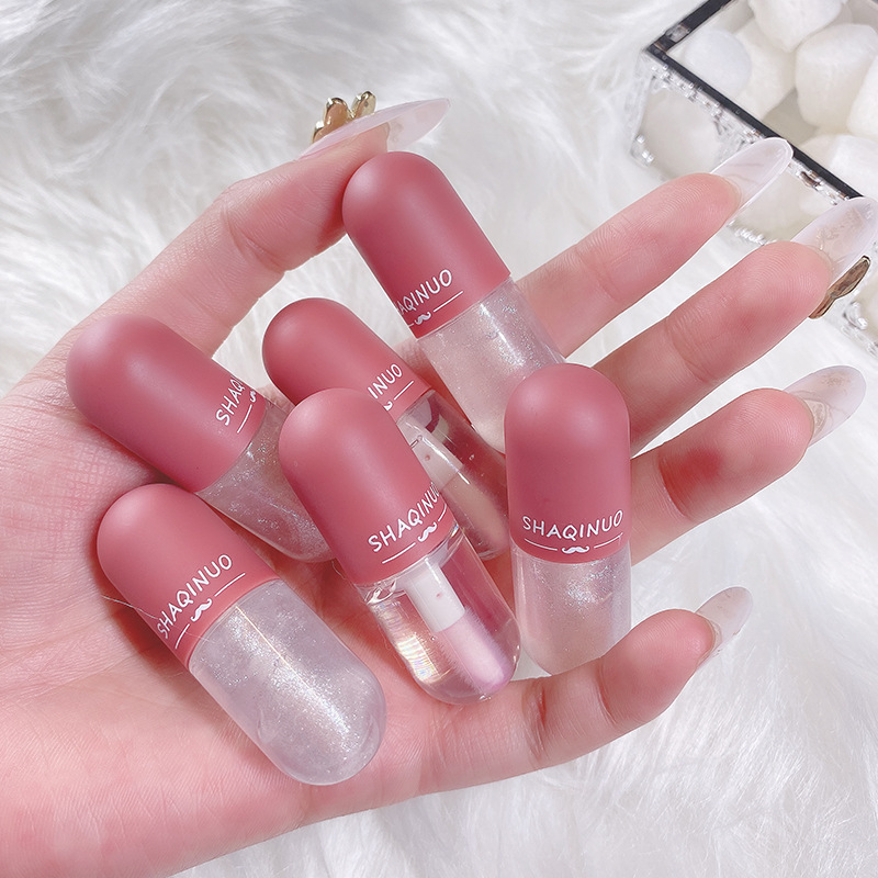 SHAQINUO Mini Capsule Lip Honey Transparent Color Changing Moisturizing Color Changing Lip Glaze Water Gloss Mirror Doodle Lip Glaze