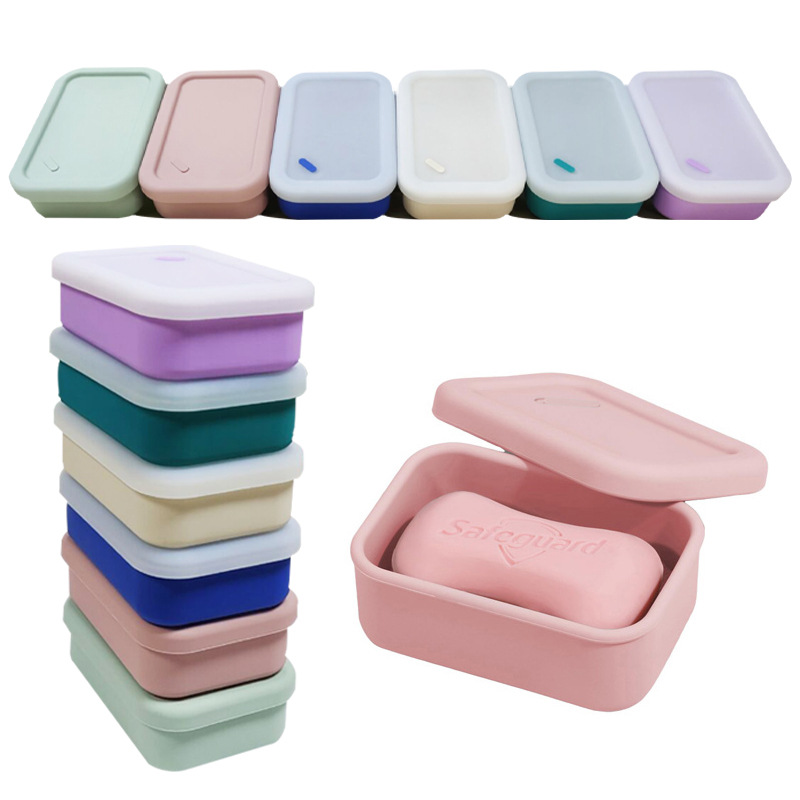 Cross-border New Portable Travel Silicone Soap Storage Box with Lid Leak-proof Soap Travel Non-slip Soap Container