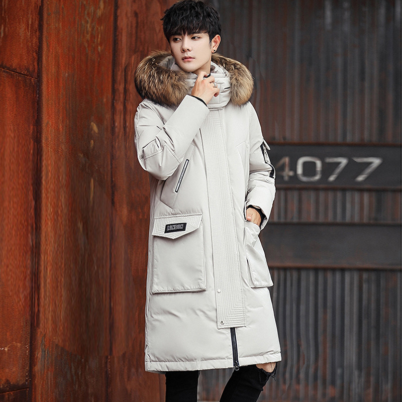Northeast Coat Down Jacket Men's Thickened Midi White Duck Down Hooded Wool Collar Outdoor Winter Casual Men's Coat