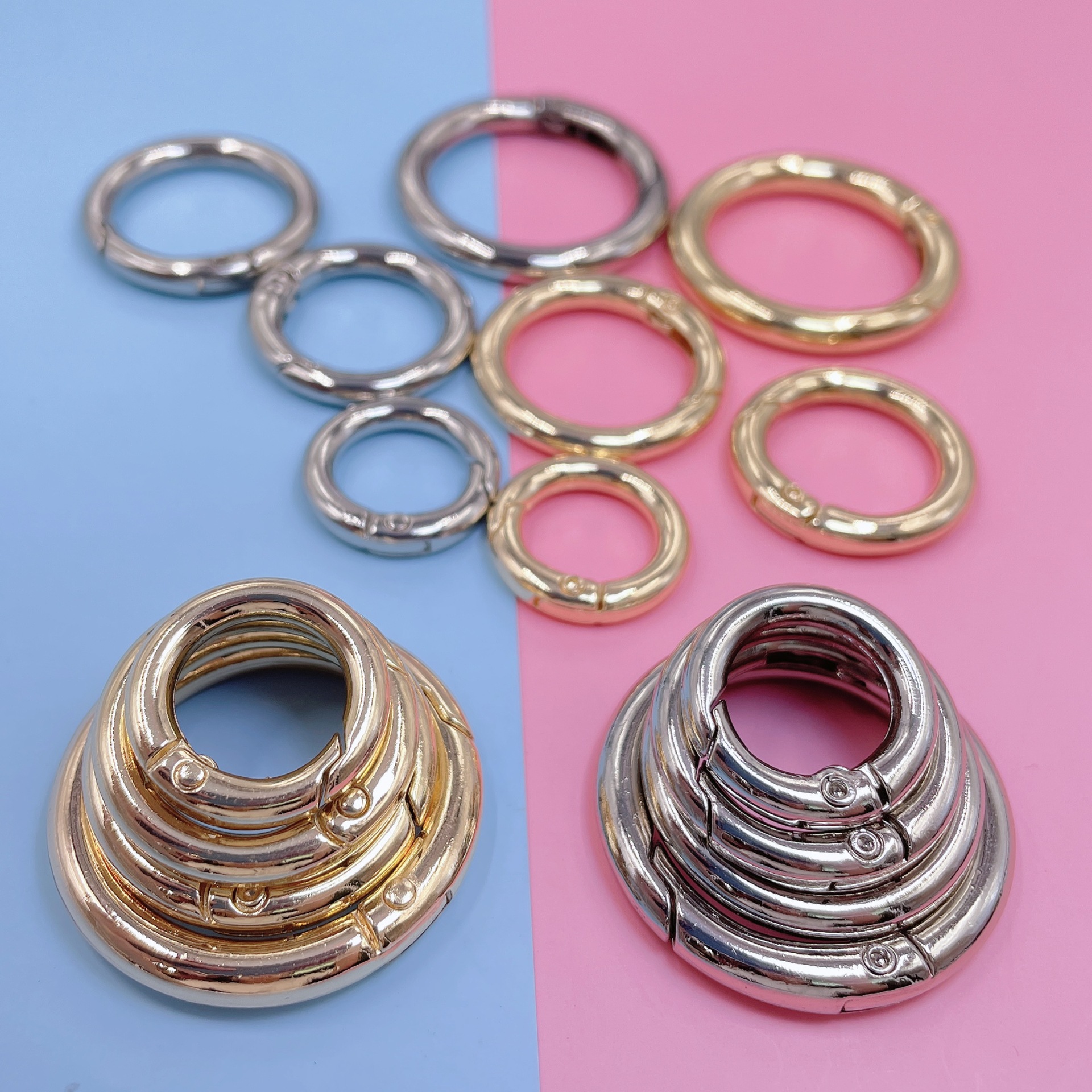 Zinc alloy spring buckle hanging plated spring ring bag DIY accessories open ring bag hanging buckle fur ball pendant