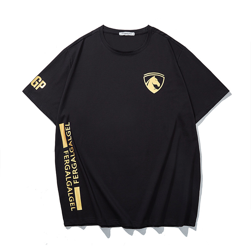Trendy Brand Large Size Printed T-Shirt Summer Loose Bronzing Printed Three-Color Optional Fatty T-Shirt Large Base Shirt T6159