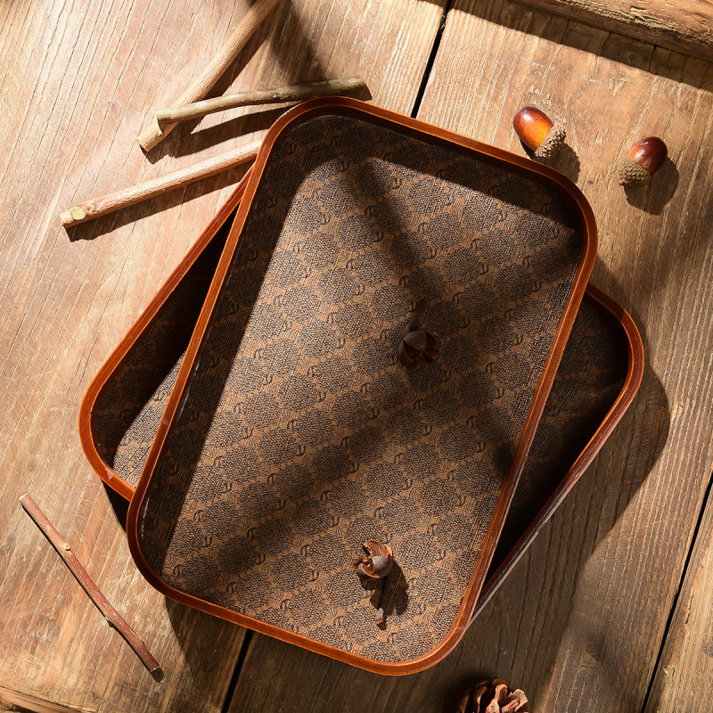 Light Luxury Leather Chinese Tea Tray Vintage Chinese Internet Famous Desktop Jewelry Ornaments Key Porch Storage Box Tray Home
