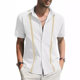 Amazon AliExpress Summer Men's Lapel Colorblock Short Sleeve Linen Shirt Cuban Shagua Abella Shirt
