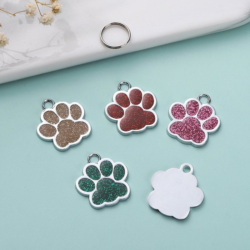 Glitter paw print dog tag zinc alloy pet tag glitter footprint lettering pet card cross-border source metal dog tag