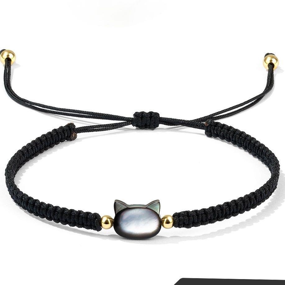New Black and White Cat Woven Bracelet ins Niche Design Cute Black Rope Couple's Gift for Girlfriend