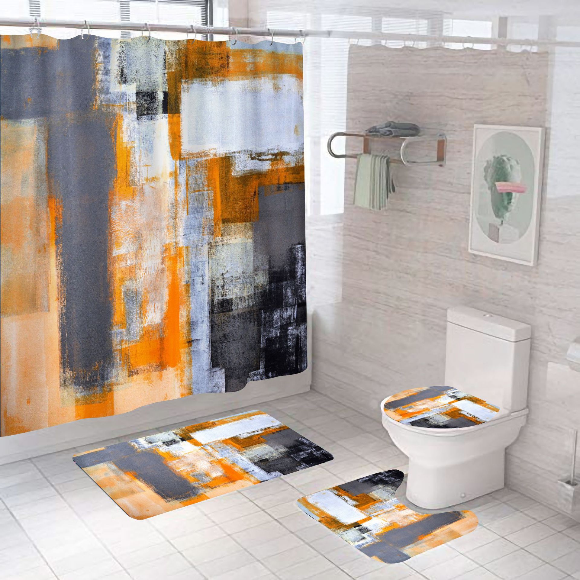 Cross-border new graffiti sketch shower curtain suit printing shower curtain factory wholesale bathroom curtain partition shower cover