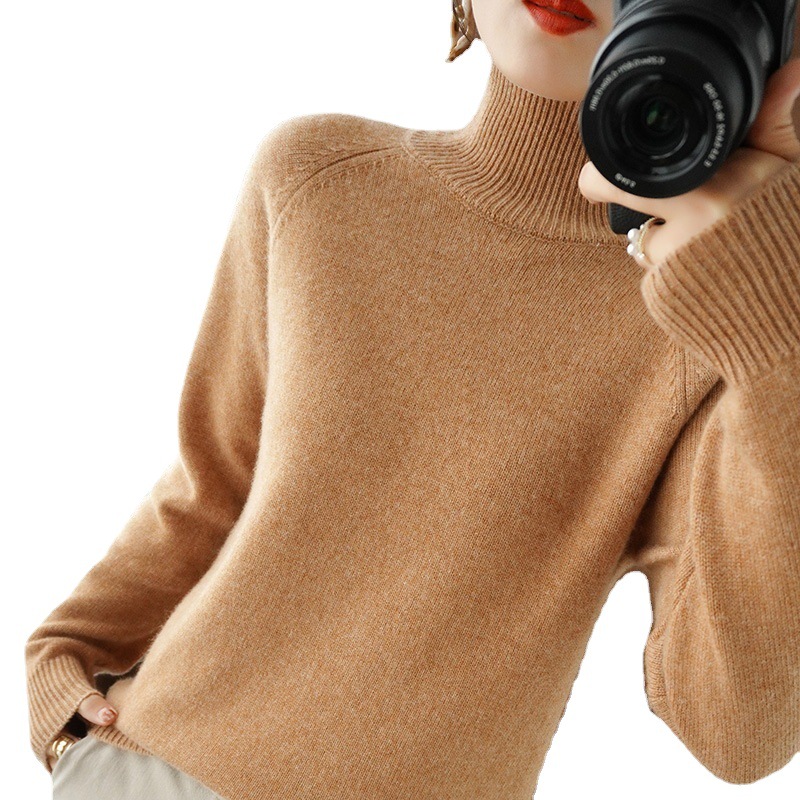 Autumn and Winter New Style Vertical Collar Pullover Sweater Women's Loose Thickened Korean Style Solid Color High Collar Knitted Base Shirt Women's Knitted Sweater